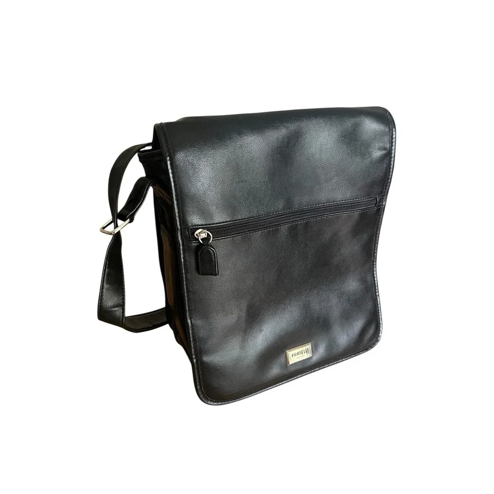 Black Leather Messenger‎ Laptop Briefcase Bag Unisex Designer *READ